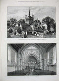 Old Antique Print 1885 Whippingham Church Isle Wight Royal Marriage Art 19th