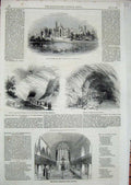 Old Antique Print 1844 Welch Church Ely Holborn Alton Towers Dudley Cave 19th