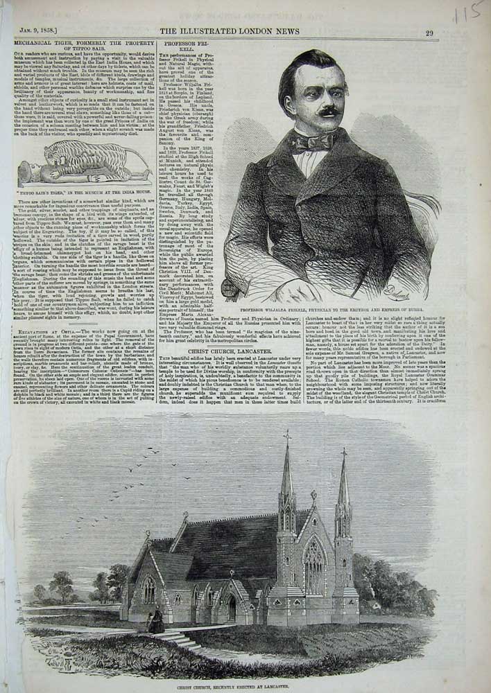 Old Antique Print 1858Christ Church Lancaster Professor Frikeli Physician 19th