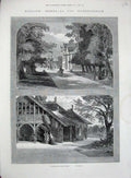 Original Old Antique Print 1887 English Homes Sandringham Dairy House Trees Art