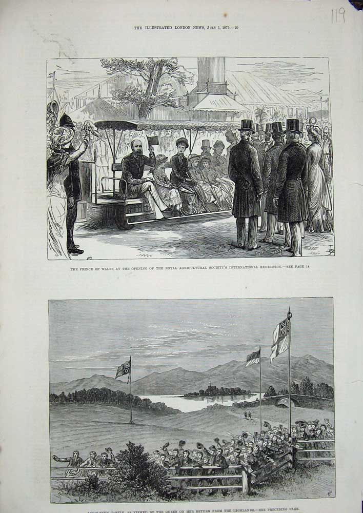 Old Antique Print Lochleven Castle Scotland 1879 Prince Wales Exhibition 19th