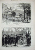 Old Antique Print 1881 Grimsthorpe Castle Irving Edinburgh Dean Cemetery 19th