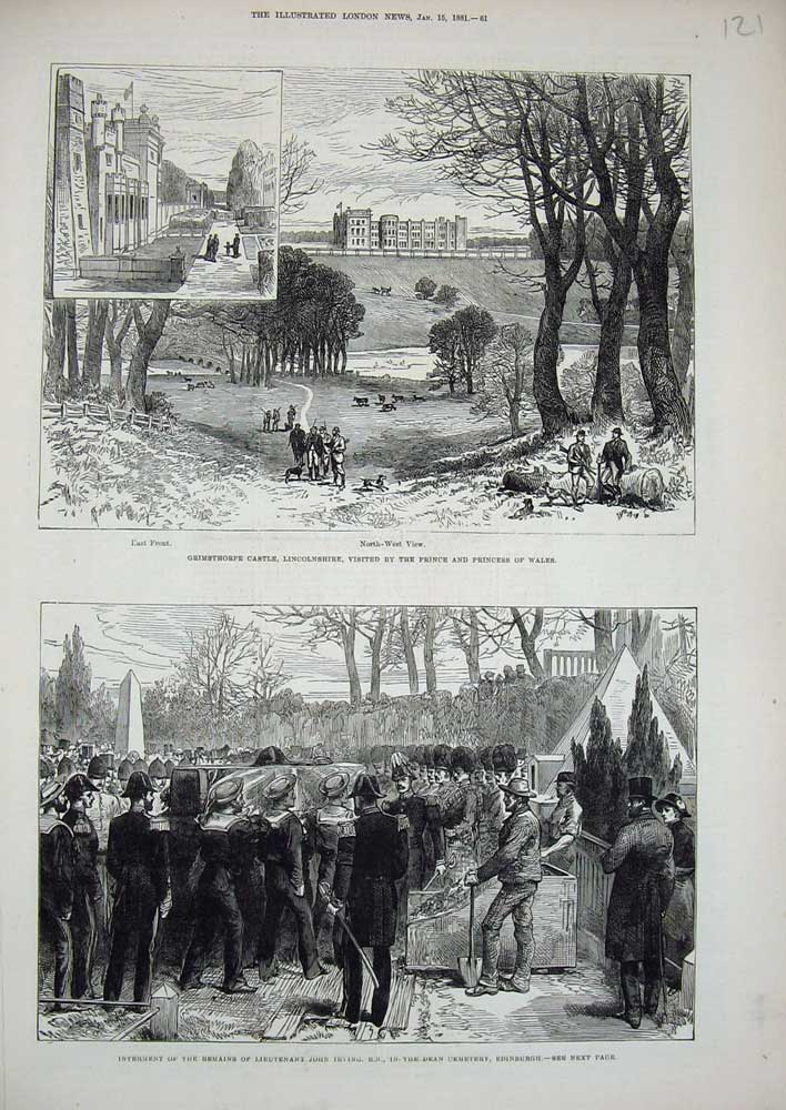 Old Antique Print 1881 Grimsthorpe Castle Irving Edinburgh Dean Cemetery 19th