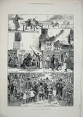 Old Antique Print 1879 Christmas Holiday London Lowther Cleopatra Needle 19th