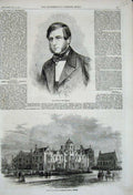 Original Old Antique Print 1862 Duke Devonshire Queen Elizabeth Grammar School