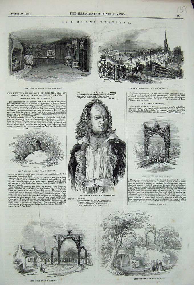 Old Antique Print 1844 Professor Wilson Burns Cottage Brig Doon Ayr Tam 19th