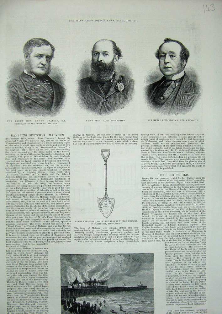 Old Antique Print Lowestoft Promenade Pier 1885 Lord Rothschild Chaplin 19th