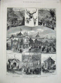 Old Antique Print 1884 Forestry Exhibition Edinburgh Balmoral Chalet Tree 19th