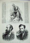 Original Old Antique Print 1877 Royal Academy Burgess Morris Lord Byron Statue