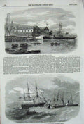 Original Old Antique Print 1856 Brigantine Virtue Ship Resolute Gun Boat Hardy