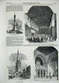 Original Old Antique Print 1852 Mary'S Church Newark Southwell Minster Newstead