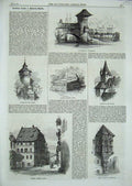 Old Antique Print 1864 Nuremberg Oriel Window Albert Durer'S Tomb Tower 19th