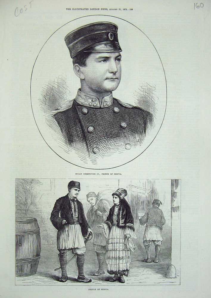 Old Antique Print War Milan Obrenovics Prince Bervia 1872 People Servia 19th