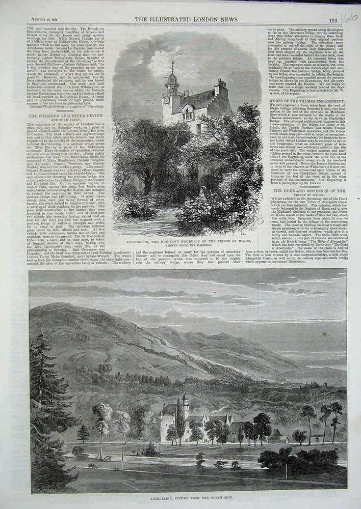 Original Old Antique Print 1864 Abergeldie Scotland Highland Residence Prince