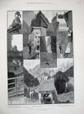 Old Antique Print 1891 Engadine Tyrol Alec Gitterle Landeck Switzerland 19th