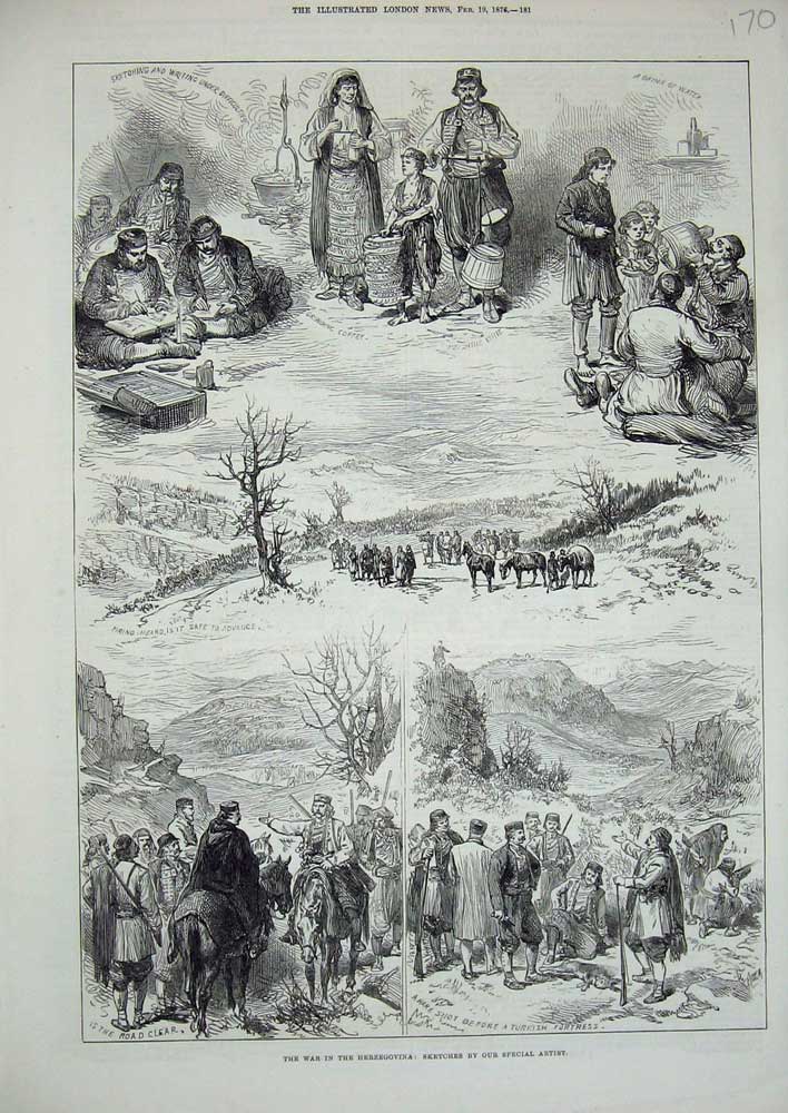 Original Old Antique Print 1876 War Herzegovina Turkish Fortress Siers Army