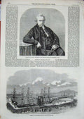 Original Old Antique Print 1859 Marshall Dock Silloth Ships Rev. Waddy Wesleyan
