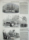 Original Old Antique Print 1844 William Dock Dundee Triumphl Arch Prince Albert