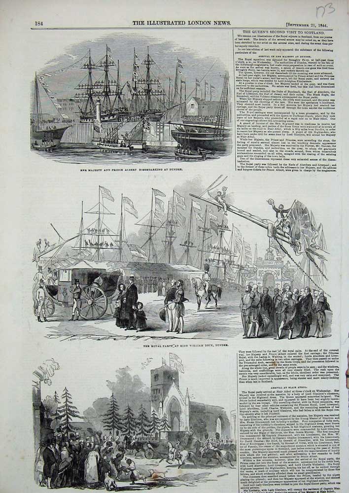 Original Old Antique Print 1844 William Dock Dundee Triumphl Arch Prince Albert