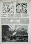 Old Antique Print 1854 Fishing Boats Storm Alto-Relievos Alexander Munro 19th