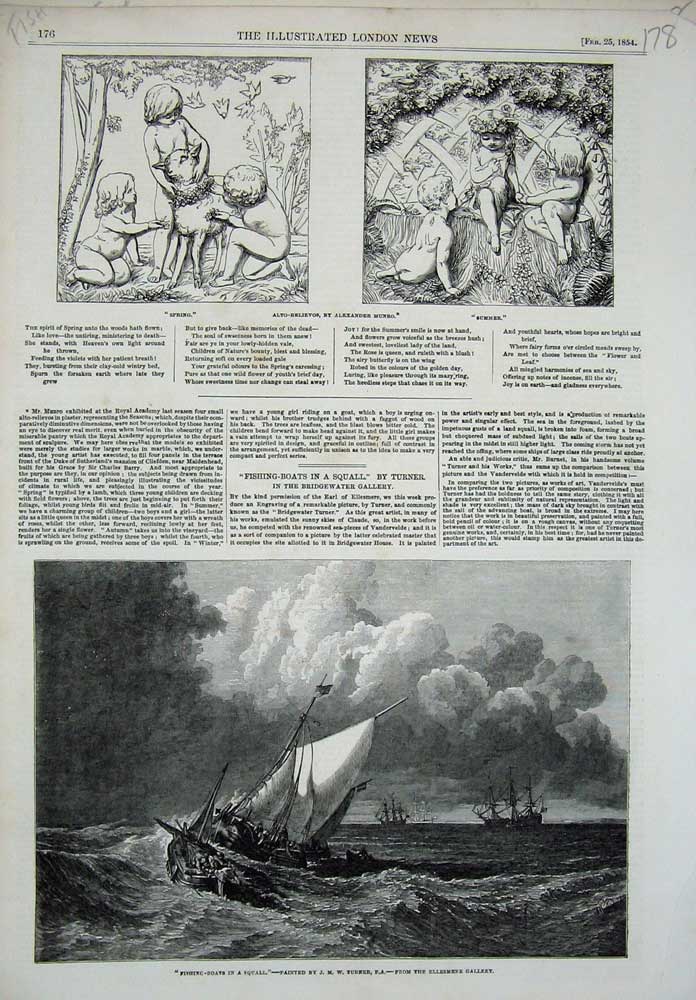 Old Antique Print 1854 Fishing Boats Storm Alto-Relievos Alexander Munro 19th