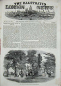 Old Antique Print 1852 Fete Park Gardens Bowood Wilts England Trees Art 19th