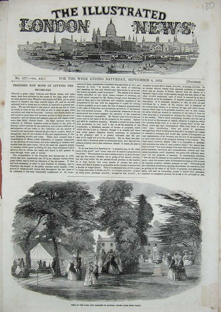 Old Antique Print 1852 Fete Park Gardens Bowood Wilts England Trees Art 19th