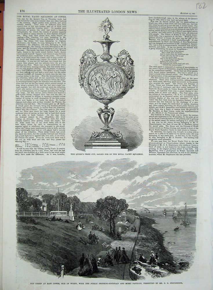 Old Antique Print 1864 Queen'S Cup Prize Cowes Isle Wight Music Pavilion 19th