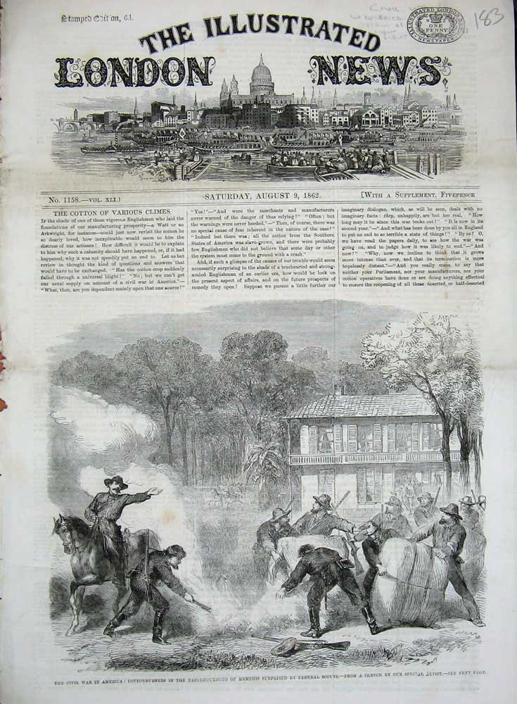 Original Old Antique Print 1862 Civil War America Cottonburners Memphis Federal