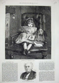 Old Antique Print 1877 Sir Hardman Earle Little Girl Valentines Day Cards 19th