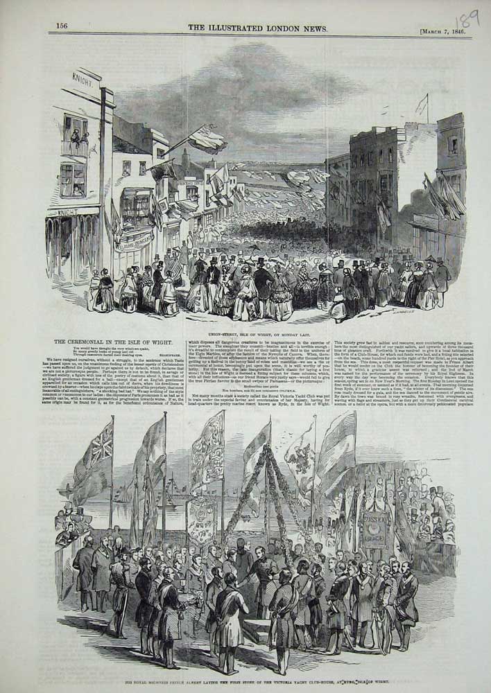 Old Antique Print 1846 Isle Wight Prince Albert Victoria Yacht Club House 19th