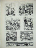 Original Old Antique Print 1881 Ryde Regatta Boats Scudding People Victorian