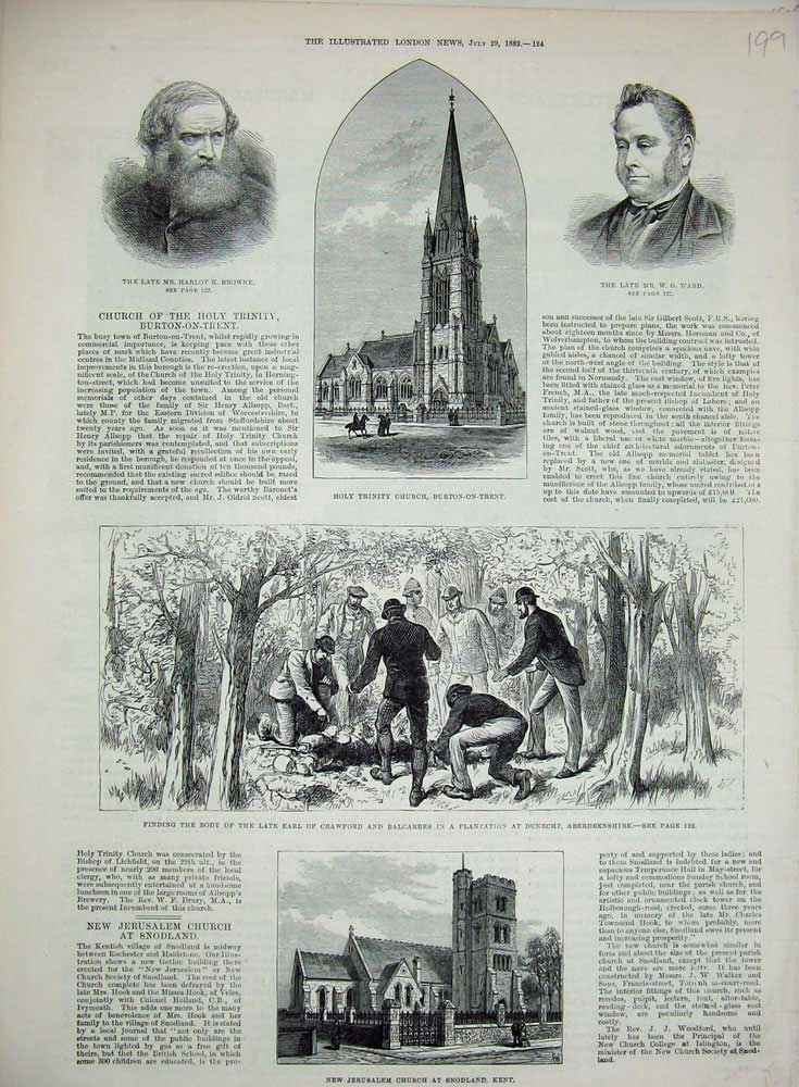 Original Old Antique Print 1882 Trinity Church Jerusalem Kent Crawford Aberdeen