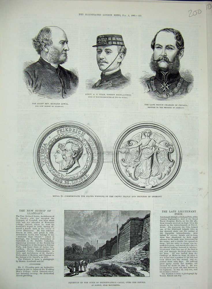Original Old Antique Print 1883 Duke Canal Irwell Medal Prince Germany Siers
