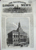 Original Old Antique Print 1868 New Townhall Ipswich Architecture Building 19th