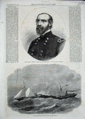 Old Antique Print 1863 Major-General George Meade Potomac Connector Ship 19th