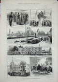 Old Antique Print Prince Princess Wales Grimsby 1879 Corn Exchange Dock 19th