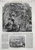 Old Antique Print 1861 Godshill Church Isle Wight Family Woods Children 19th
