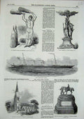 Original Old Antique Print 1852 Church St Mary Worcestershire Wave Queen Ship