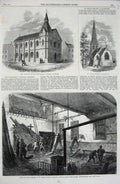 Old Antique Print 1865 Catholic School Westminster Willenhall Langleybury 19th