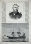 Original Old Antique Print 1873 Captain Knowles Northfleet Gravesend Ship War