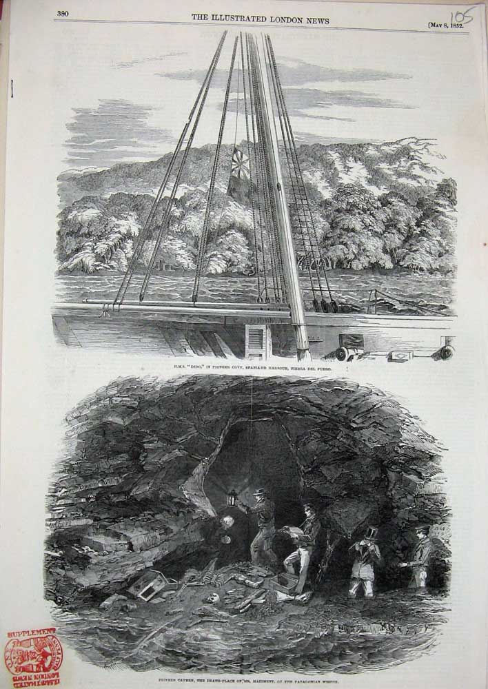 Old Antique Print 1852 Ship Dido Pioneer Tierra Pantagonian Maidment Art 19th