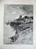 Original Old Antique Print 1895 Fishing Village Brittany France Montbard 19th
