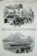 Original Old Antique Print 1848 Mayor Portsmouth Fairy Ship Queen Steam Basin