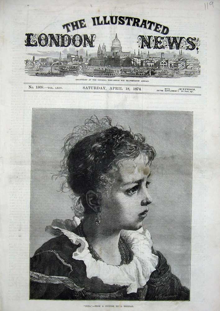 Original Old Antique Print 1874 Portrait Nina Little Girl Bonifazi Art 19th