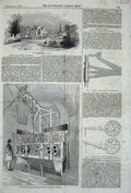Original Old Antique Print 1844 Gloucester College School Royal Exchange Clock