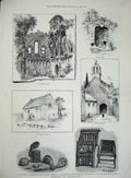 Original Old Antique Print 1888 Glastonbury Joseph Chapel Holy Well Meare Alms