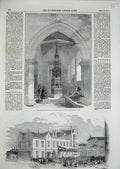 Original Old Antique Print 1854 Wellington Memorial Church Brighton Tynemouth