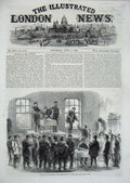 Original Old Antique Print 1865 War America Conscription New York People 19th