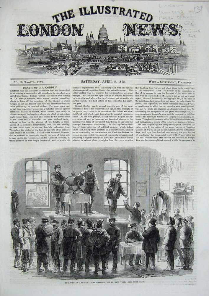 Original Old Antique Print 1865 War America Conscription New York People 19th